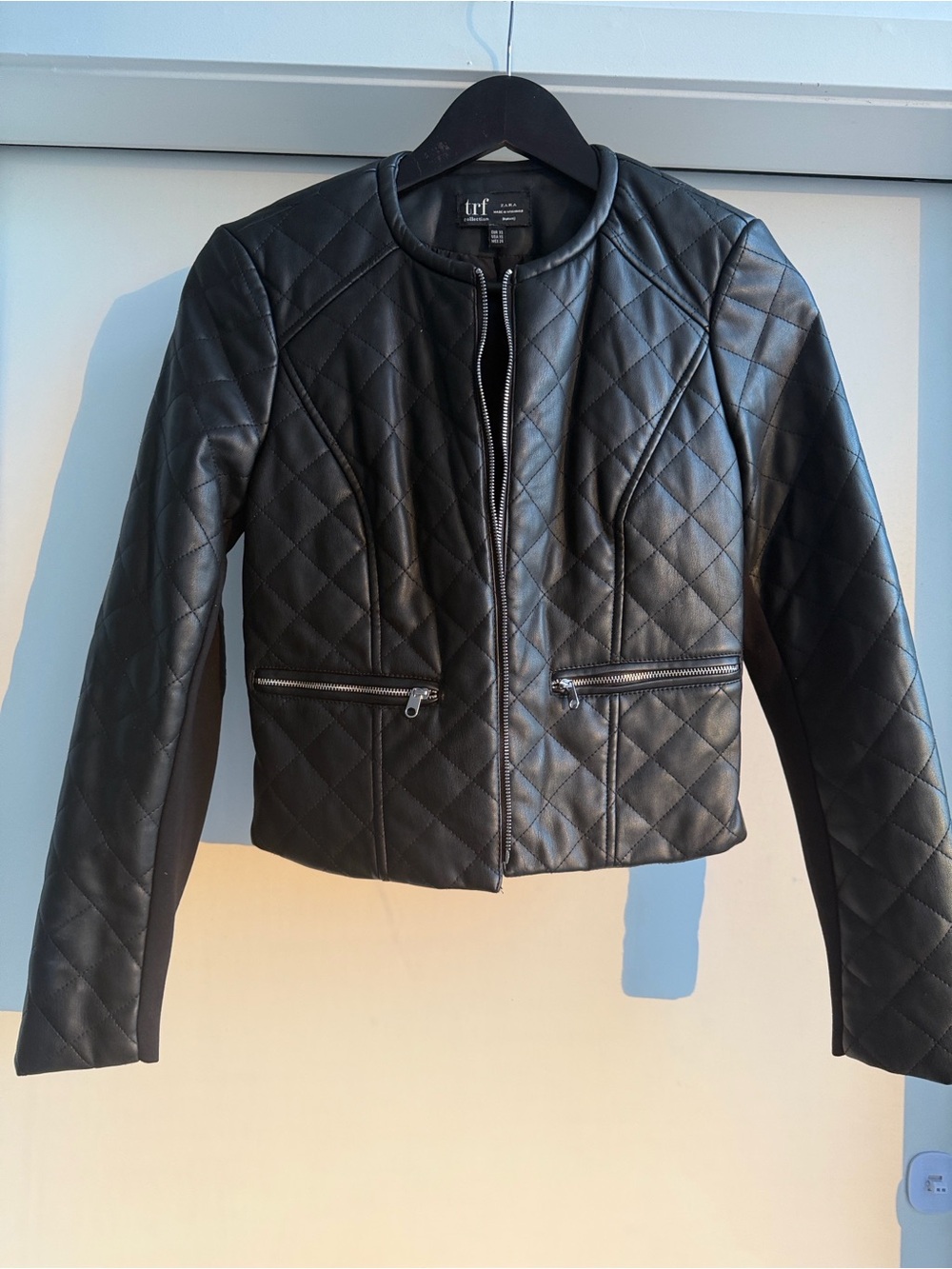 Zara Black Quilted Faux Leather Jacket